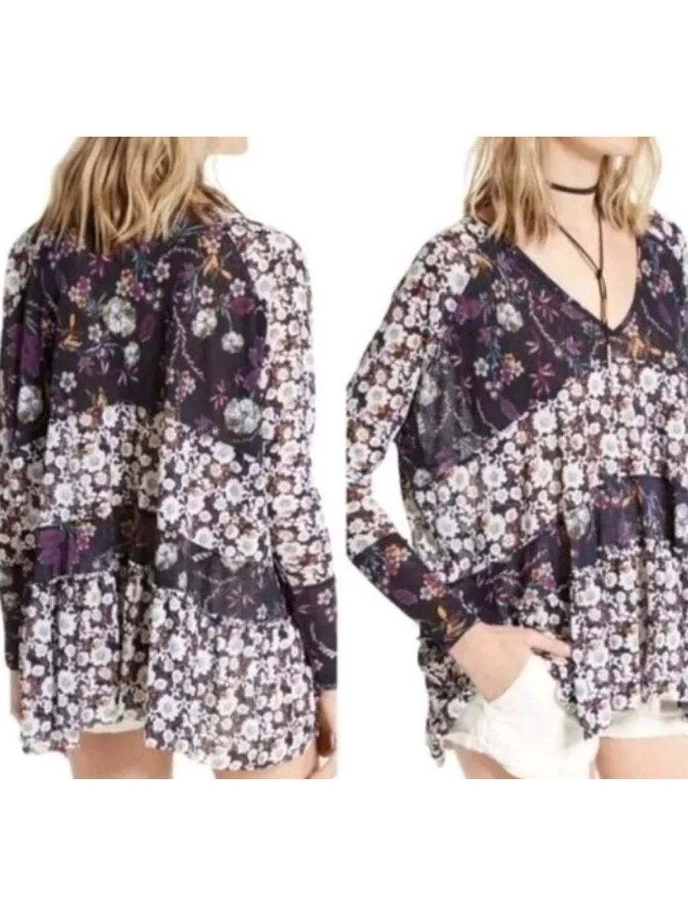 FreeโPeople Isabelle Womens Floral Print Oversized Swing Babydoll Tunic size Med